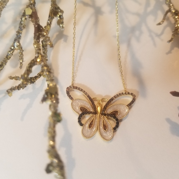 Butterfly Gold Plated Sterling Silver Necklace - Picture 4 of 4